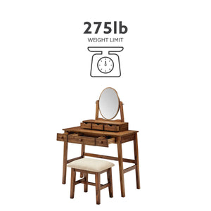 Crosstown Makeup Vanity Set with Stool  Wooden Bazar