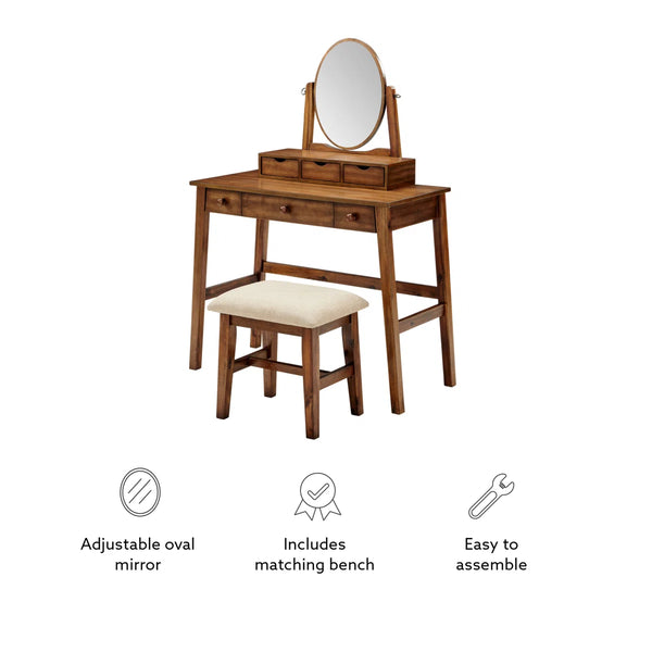 Crosstown Makeup Vanity Set with Stool  Wooden Bazar