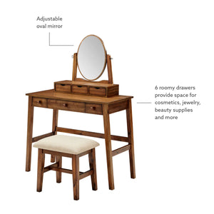 Crosstown Makeup Vanity Set with Stool  Wooden Bazar