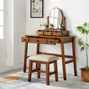 Crosstown Makeup Vanity Set with Stool  Wooden Bazar