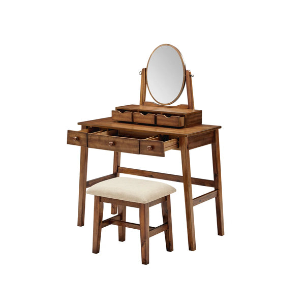 Crosstown Makeup Vanity Set with Stool  Wooden Bazar