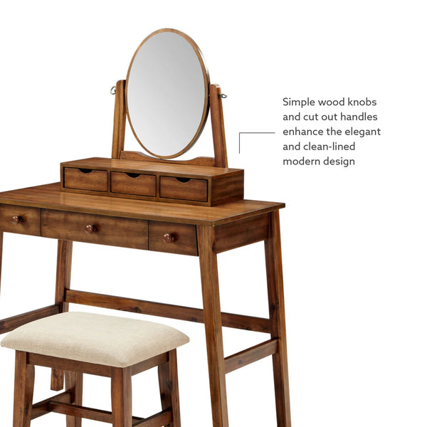 Crosstown Makeup Vanity Set with Stool  Wooden Bazar