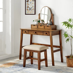 Crosstown Makeup Vanity Set with Stool  Wooden Bazar