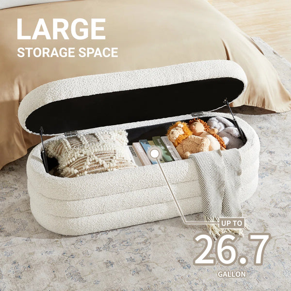 Efel  Polyester Upholstered Storage Bench - Wooden Bazar