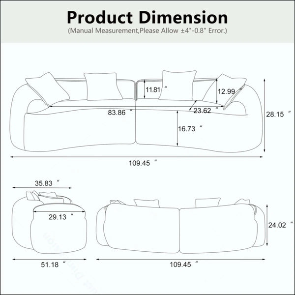 Curved Compressed Sofa, Creative Nordic-Style Design For Living Room, Comfortable, Soft And Suitable For Multiple Scenarios  Wooden Bazar