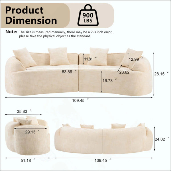 Curved Compressed Sofa, Creative Nordic-Style Design For Living Room, Comfortable, Soft And Suitable For Multiple Scenarios  Wooden Bazar