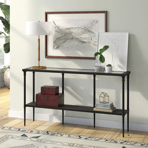 Wide Metal Rectangular Console Table in Blackened Bronze  Wooden Bazar