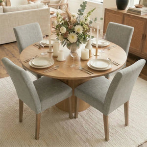 4 Seater Dining Table Sets With 41.5'' Round Table & 4 Upholstered Linen Chairs