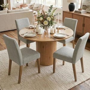 4 Seater Dining Table Sets With 41.5'' Round Table & 4 Upholstered Linen Chairs