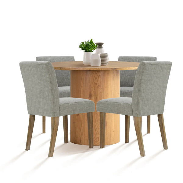 4 Seater Dining Table Sets With 41.5'' Round Table & 4 Upholstered Linen Chairs
