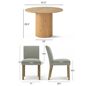 4 Seater Dining Table Sets With 41.5'' Round Table & 4 Upholstered Linen Chairs
