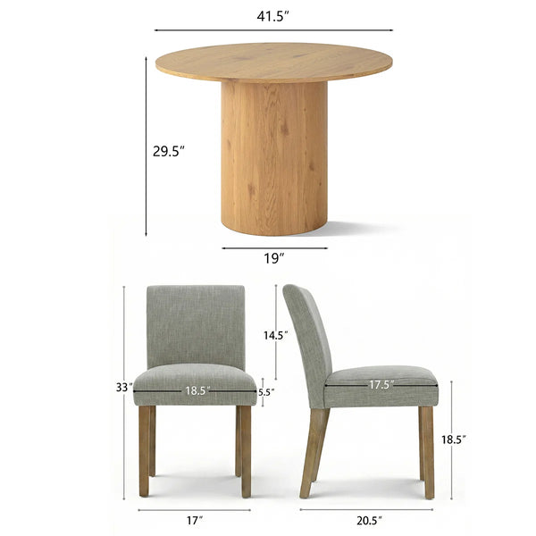4 Seater Dining Table Sets With 41.5'' Round Table & 4 Upholstered Linen Chairs