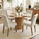 4 Seater Dining Table Sets With 41.5'' Round Table & 4 Upholstered Linen Chairs