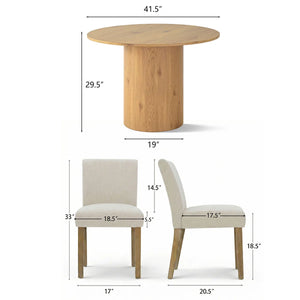 4 Seater Dining Table Sets With 41.5'' Round Table & 4 Upholstered Linen Chairs