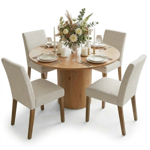 4 Seater Dining Table Sets With 41.5'' Round Table & 4 Upholstered Linen Chairs