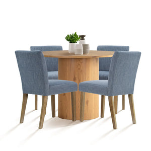 4 Seater Dining Table Sets With 41.5'' Round Table & 4 Upholstered Linen Chairs