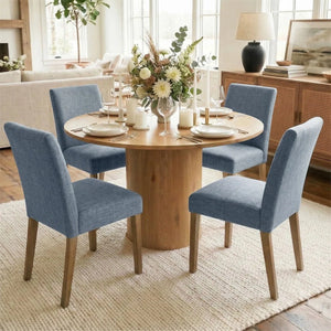 4 Seater Dining Table Sets With 41.5'' Round Table & 4 Upholstered Linen Chairs