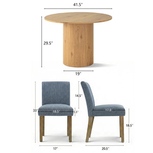 4 Seater Dining Table Sets With 41.5'' Round Table & 4 Upholstered Linen Chairs