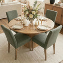 4 Seater Dining Table Sets With 41.5'' Round Table & 4 Upholstered Linen Chairs