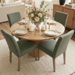 4 Seater Dining Table Sets With 41.5'' Round Table & 4 Upholstered Linen Chairs