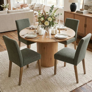 4 Seater Dining Table Sets With 41.5'' Round Table & 4 Upholstered Linen Chairs