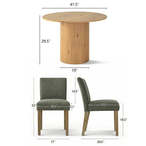 4 Seater Dining Table Sets With 41.5'' Round Table & 4 Upholstered Linen Chairs