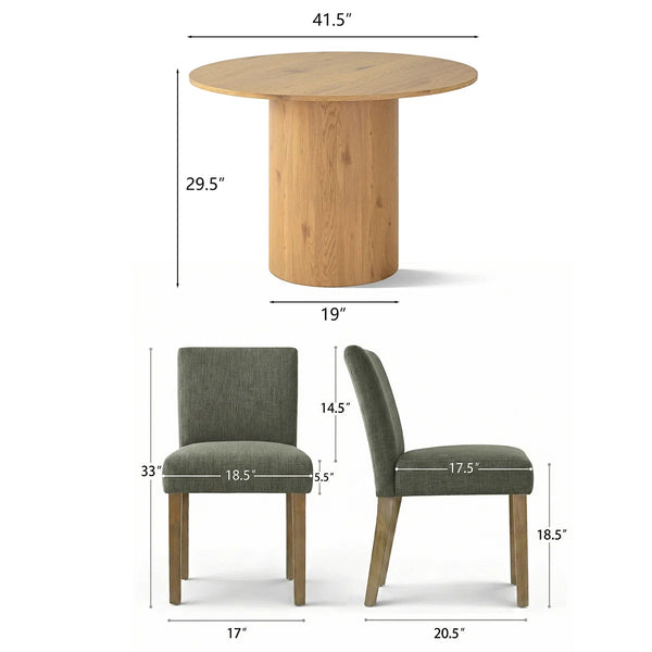 4 Seater Dining Table Sets With 41.5'' Round Table & 4 Upholstered Linen Chairs