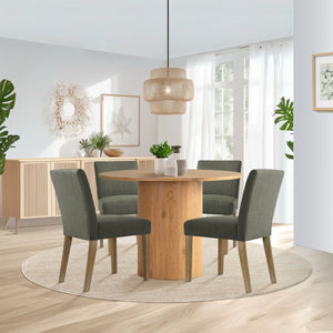 4 Seater Dining Table Sets With 41.5'' Round Table & 4 Upholstered Linen Chairs