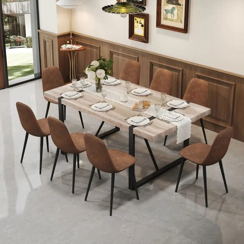 Daneal 8 Seater Solid Wood Top Double Pedestal Dining Set