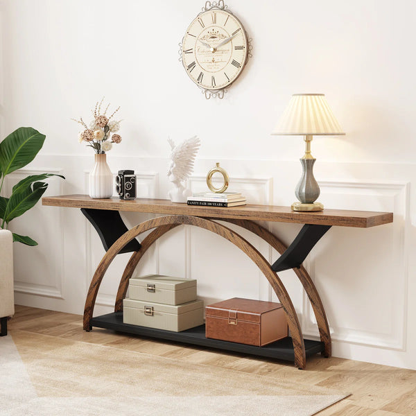 Danu Modern Console Table with Open Shelves for Entryway, Living Room & Hallway  Wooden Bazar