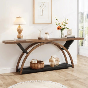 Danu Modern Console Table with Open Shelves for Entryway, Living Room & Hallway  Wooden Bazar