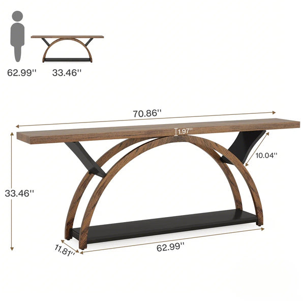 Danu Modern Console Table with Open Shelves for Entryway, Living Room & Hallway  Wooden Bazar