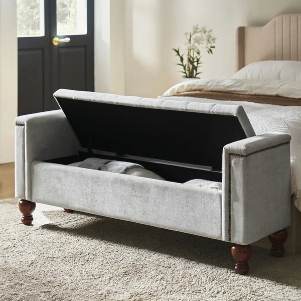 Storage Bench with Two Circular Pillows and Solid Wood Legs