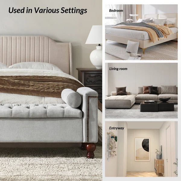 Storage Bench with Two Circular Pillows and Solid Wood Legs
