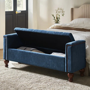 Storage Bench with Two Circular Pillows and Solid Wood Legs