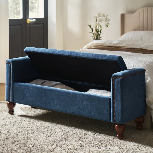 Storage Bench with Two Circular Pillows and Solid Wood Legs