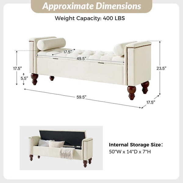 Storage Bench with Two Circular Pillows and Solid Wood Legs