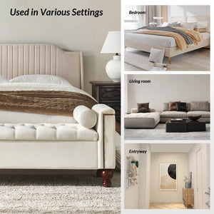 Storage Bench with Two Circular Pillows and Solid Wood Legs
