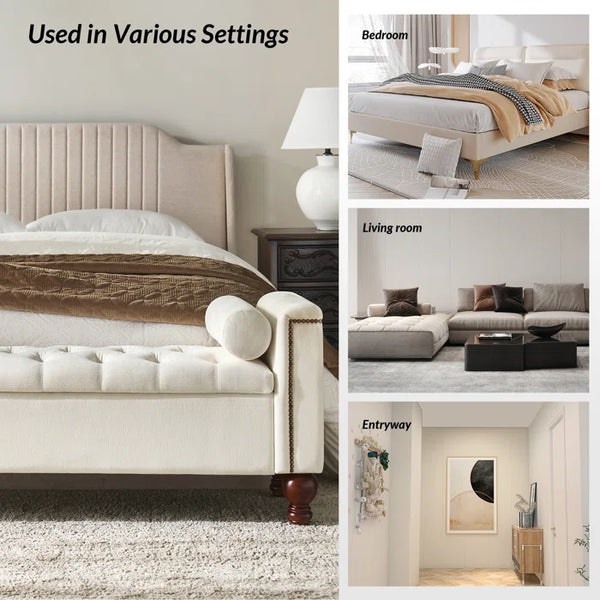 Storage Bench with Two Circular Pillows and Solid Wood Legs