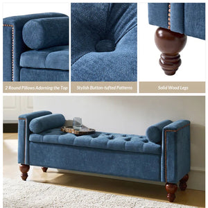 Storage Bench with Two Circular Pillows and Solid Wood Legs
