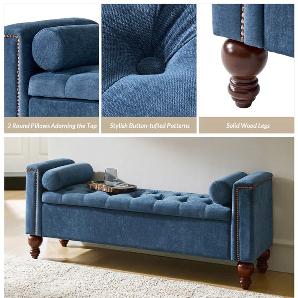 Storage Bench with Two Circular Pillows and Solid Wood Legs