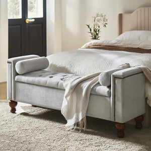 Storage Bench with Two Circular Pillows and Solid Wood Legs