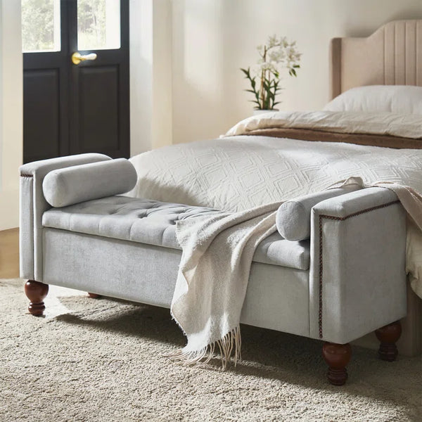 Storage Bench with Two Circular Pillows and Solid Wood Legs