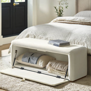 Side-opening Storage Bench with Padded Cushion and Solid Wood Legs