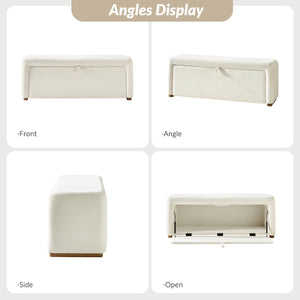 Side-opening Storage Bench with Padded Cushion and Solid Wood Legs