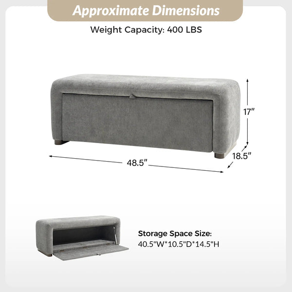 Side-opening Storage Bench with Padded Cushion and Solid Wood Legs