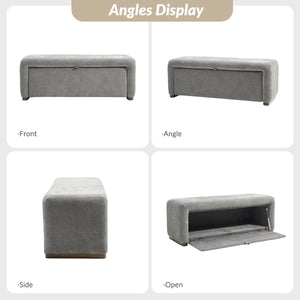 Side-opening Storage Bench with Padded Cushion and Solid Wood Legs