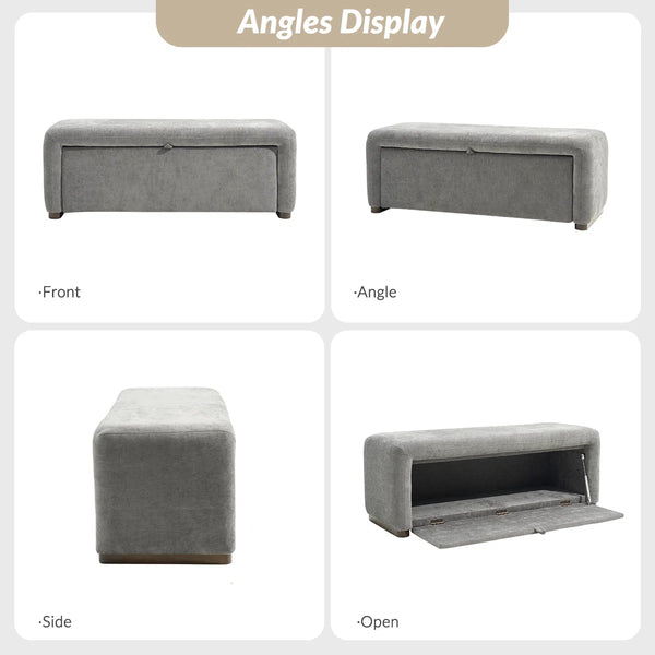 Side-opening Storage Bench with Padded Cushion and Solid Wood Legs