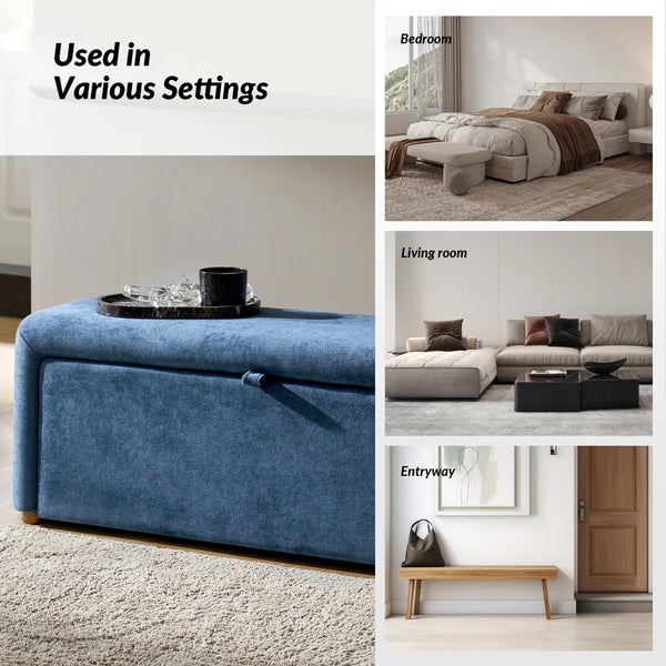 Side-opening Storage Bench with Padded Cushion and Solid Wood Legs