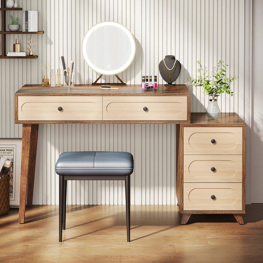 Deovian 5-Drawer Two-Tone Makeup Vanity  Wooden Bazar